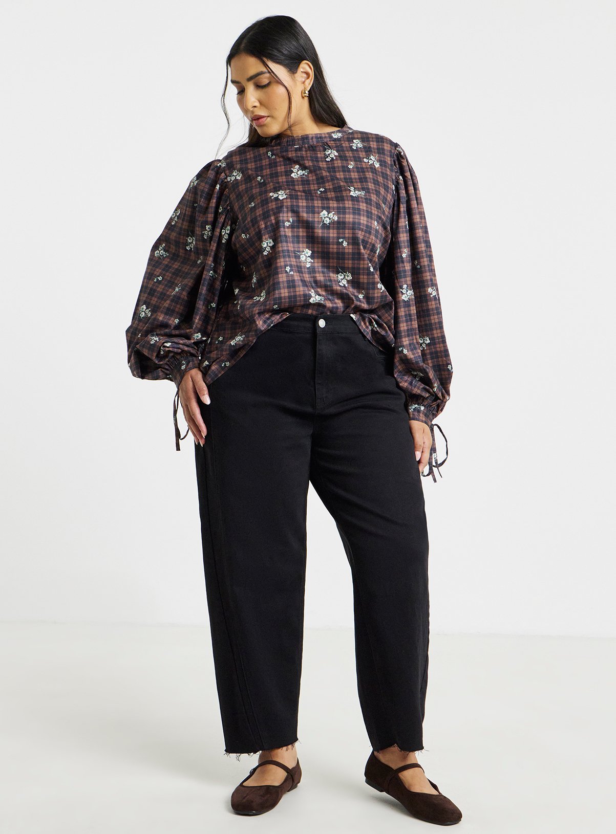 SIMPLY BE Floral Check High Neck Blouse 26 - Image 3 thumbnail